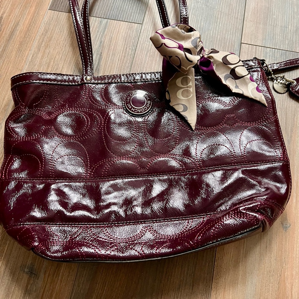 Coach Brown Glossy Leather Shoulder Bag